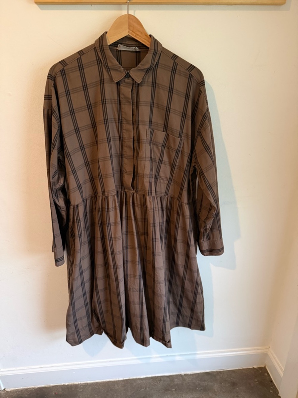 Everlane Brown Plaid Long-Sleeve Shirt Dress